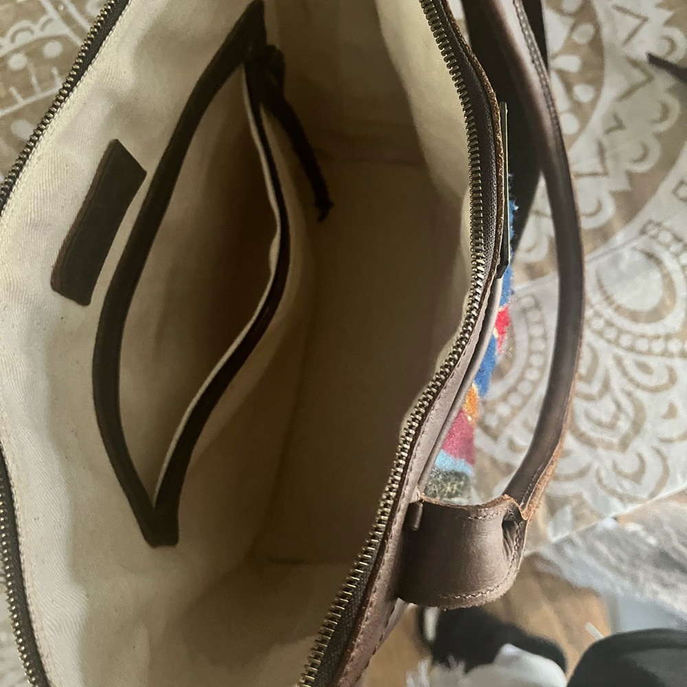 Nena & Co. Brown Leather Tote with Multicolor Southwestern Stripe Accents - Picture 3 of 7